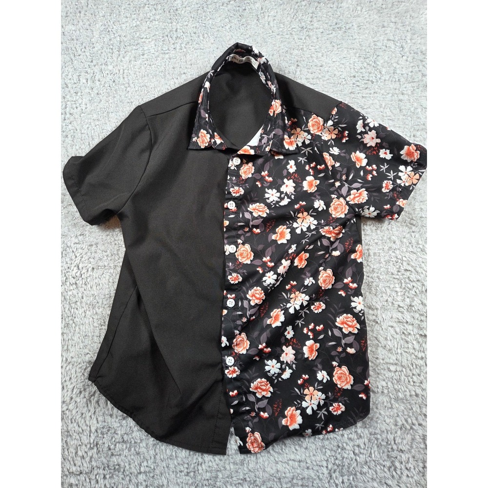 Kids Black Floral Short Sleeve‎ Button Up Shirt